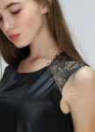 Изображение Платье-трапеция с кружевом из масло-кожи черное MARO