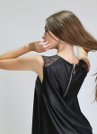 Изображение Платье-трапеция с кружевом из масло-кожи черное MARO