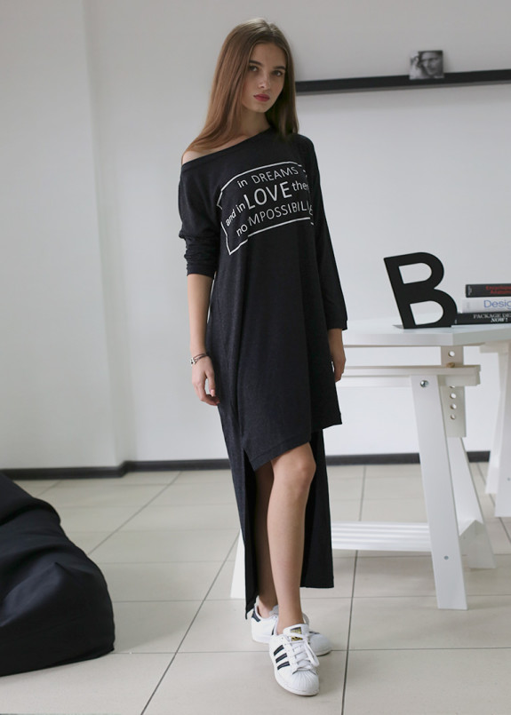 Платье асимметричное с принтом серое MARO Изображение Платье асимметричное с принтом серое MARO