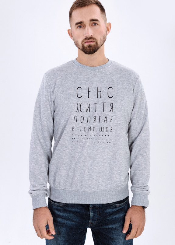 Свитшот мужской серый Смысл Жизни DREAMPL Изображение Свитшот мужской серый Смысл Жизни DREAMPL