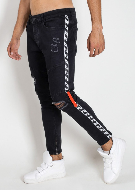 Джинсы мужские с лампасами черные FLASH MFStore Изображение Джинсы мужские с лампасами черные FLASH MFStore