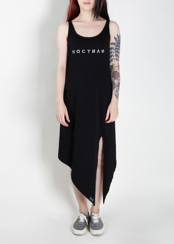Платье-майка с асимметричным низом черное На Стиле MFS BRAND Изображение Платье-майка с асимметричным низом черное На Стиле MFS BRAND