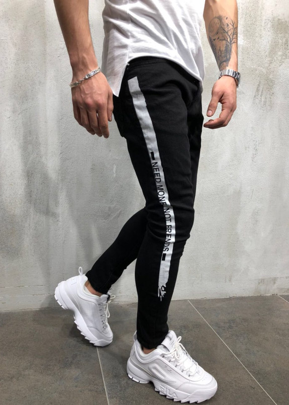 Джинсы мужские с лампасами из краски черные MFStore Изображение Джинсы мужские с лампасами из краски черные MFStore