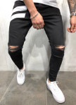 Изображение Джинсы мужские с разрезами и белыми полосками черные MFStore