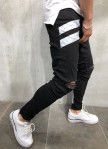 Изображение Джинсы мужские с разрезами и белыми полосками черные MFStore