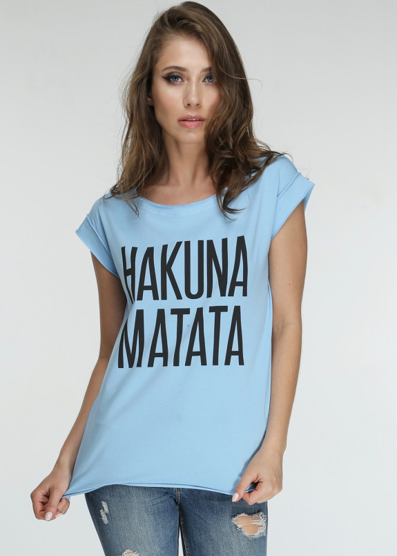 Футболка женская голубая HAKUNA MATATA Marani Изображение Футболка женская голубая HAKUNA MATATA Marani