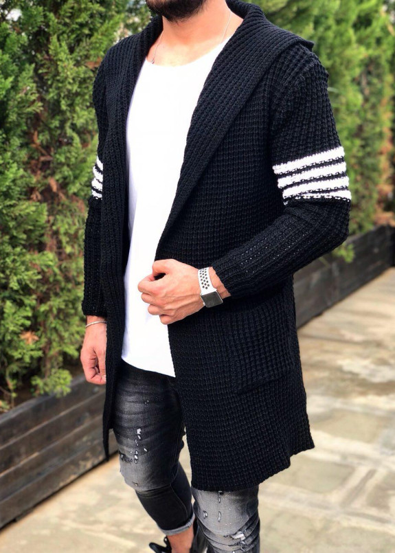 Вязаный кардиган с полосками на рукавах MFSTORE Изображение Вязаный кардиган с полосками на рукавах MFSTORE