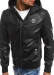 Изображение Куртка из эко-кожи с капюшоном и лого черная MFSTORE