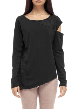 Кофта асимметричного кроя с разрезами на плечах чёрная LUT Изображение Кофта асимметричного кроя с разрезами на плечах чёрная LUT