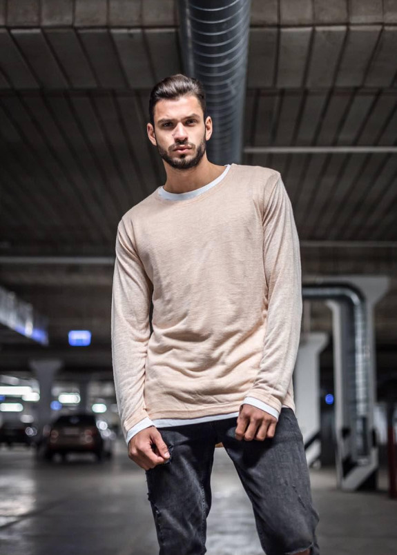 Бежевый лонгслив с белой вставкой MFSTORE Изображение Бежевый лонгслив с белой вставкой MFSTORE