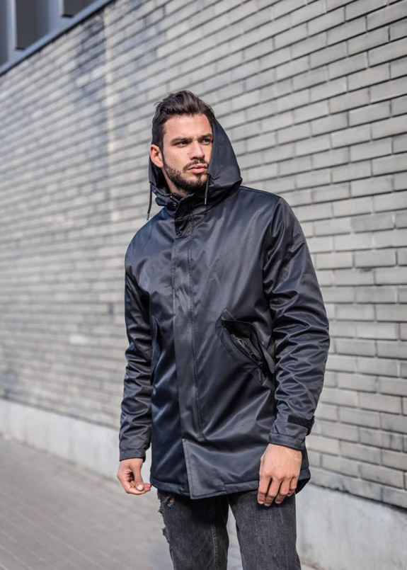 Черное пальто с плащевки MFSTORE Изображение Черное пальто с плащевки MFSTORE