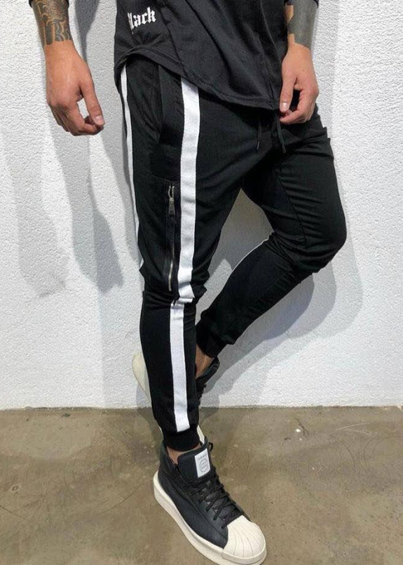 Изображение Чёрные брюки с двумя белыми вставками MFSTORE