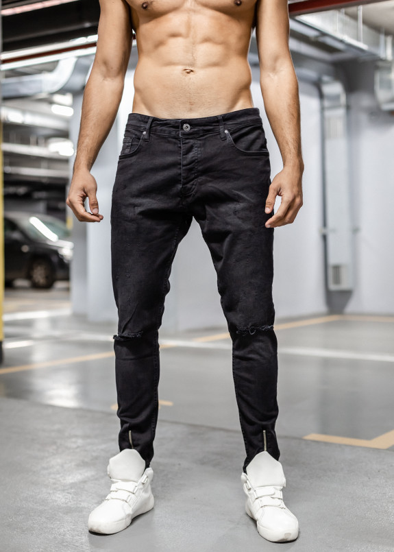 Зауженные джинсы с дырками на коленях MFSTORE Изображение Зауженные джинсы с дырками на коленях MFSTORE