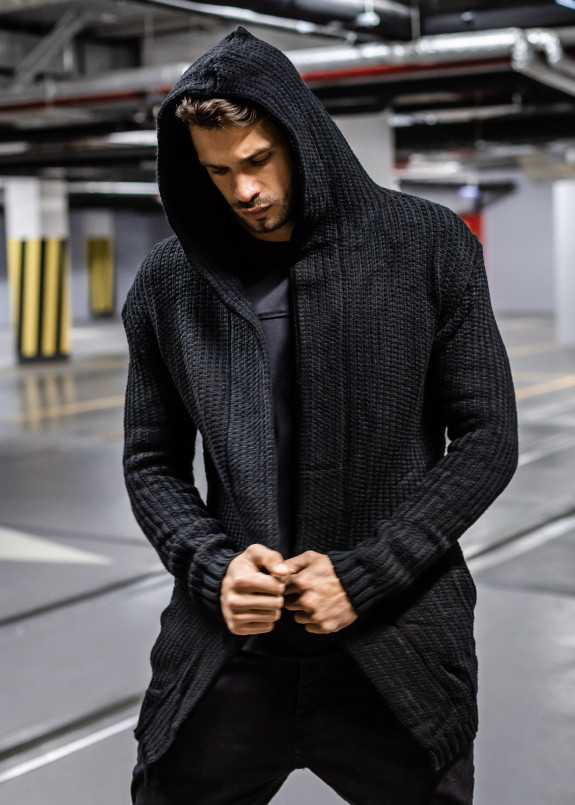 Вязаный мужской кардиган с капюшоном MFSTORE Изображение Вязаный мужской кардиган с капюшоном MFSTORE