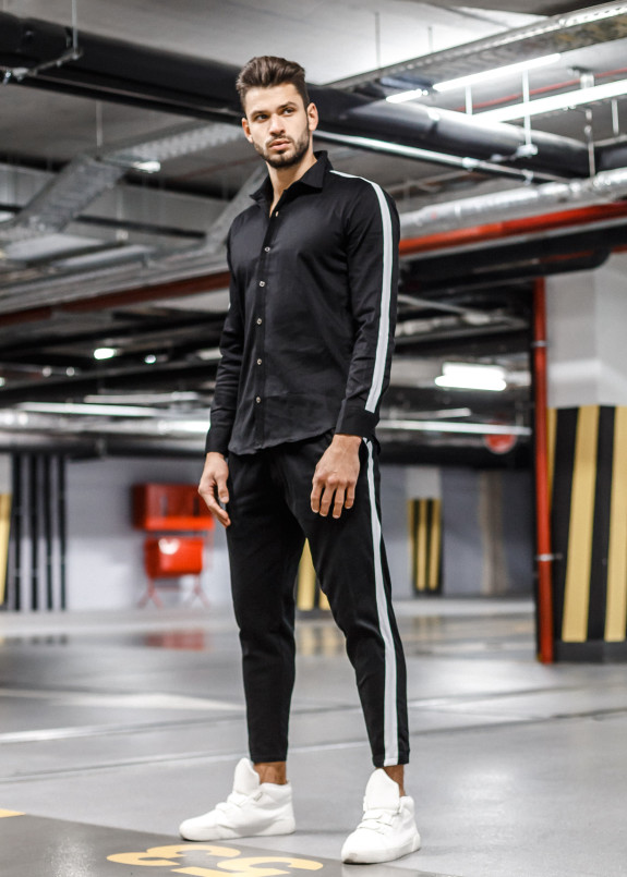 Мужской черный костюм с лампасами Mfstore Изображение Мужской черный костюм с лампасами Mfstore