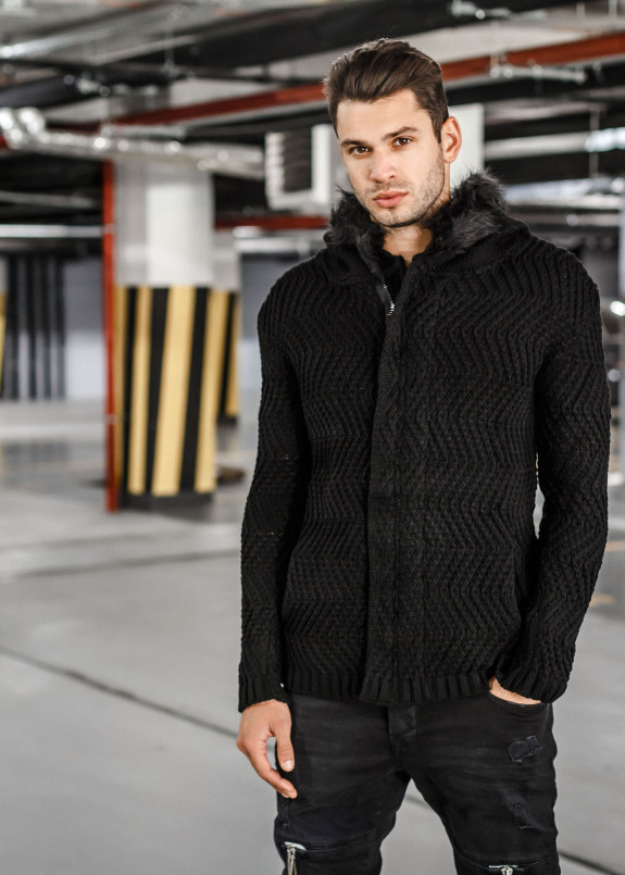 Черный кардиган с черным хутром MFSTORE Изображение Черный кардиган с черным хутром MFSTORE
