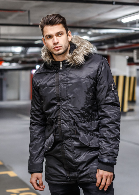 Парка с меховым капюшоном на молнии или пуговицах Mfstore Изображение Парка с меховым капюшоном на молнии или пуговицах Mfstore