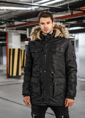 Парка с меховым капюшоном на теплой подкладке Изображение Парка с меховым капюшоном на теплой подкладке