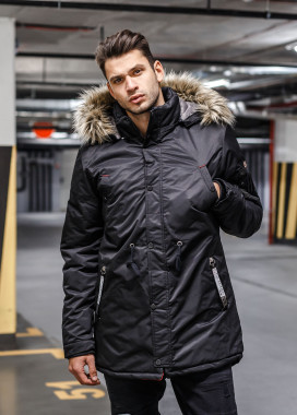 Парка со стежками на карманах и меховым капюшоном MFSTORE Изображение Парка со стежками на карманах и меховым капюшоном MFSTORE