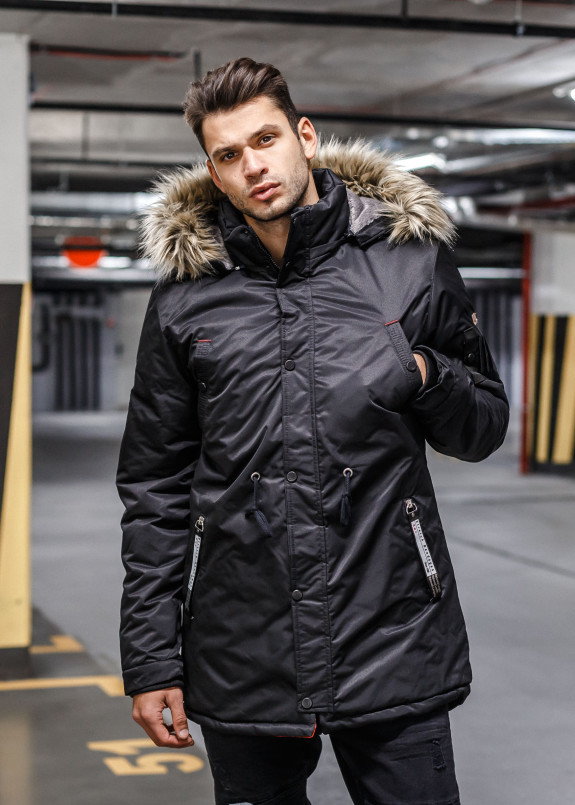 Парка со стежками на карманах и меховым капюшоном MFSTORE Изображение Парка со стежками на карманах и меховым капюшоном MFSTORE