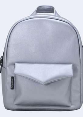 Рюкзак женский с накладным карманом серебряный Twins Store Изображение Рюкзак женский с накладным карманом серебряный Twins Store