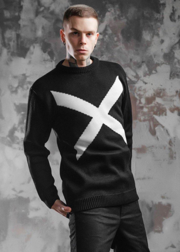 Свитер с принтом Х черный BLACK LIMIT Изображение Свитер с принтом Х черный BLACK LIMIT