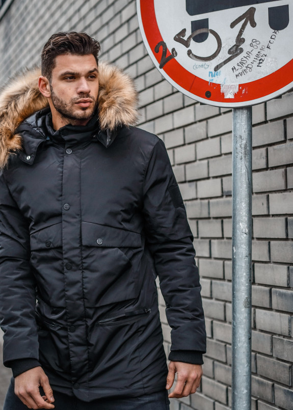 Куртка с меховым капюшоном и накладными караманами MSTORE Изображение Куртка с меховым капюшоном и накладными караманами MSTORE