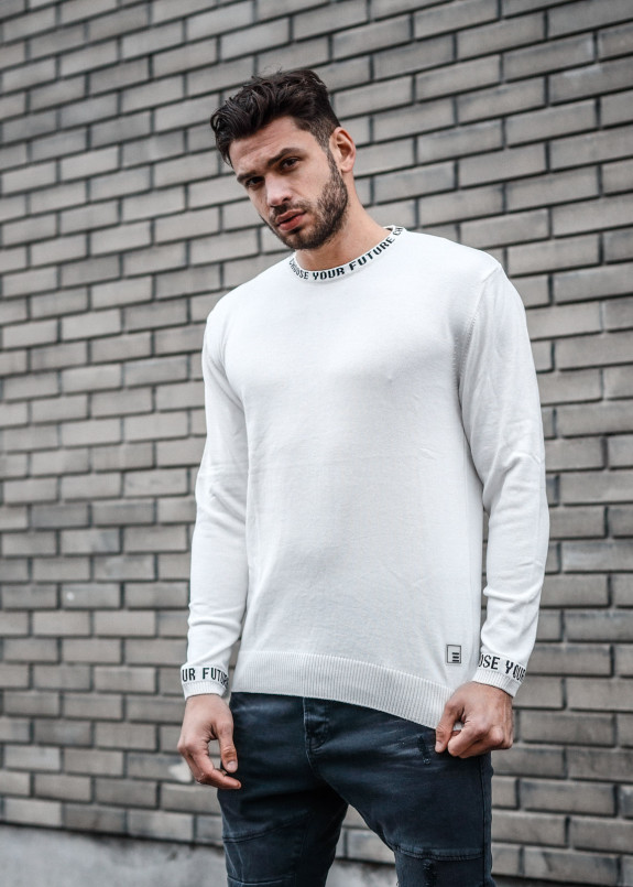 Кофта белая с надписью на горловине MFSTORE Изображение Кофта белая с надписью на горловине MFSTORE