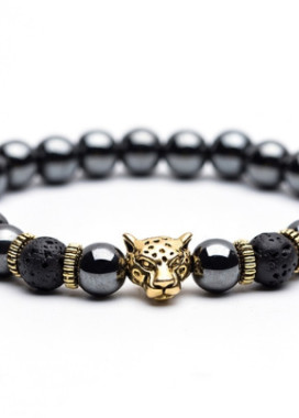 Браслет из натурального камня серый с золотом leopard Fashion Изображение Браслет из натурального камня серый с золотом leopard Fashion