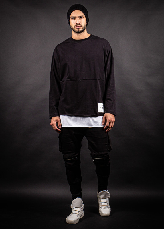 Лонгслив черно-белый с вставкой снизу MFStore Изображение Лонгслив черно-белый с вставкой снизу MFStore