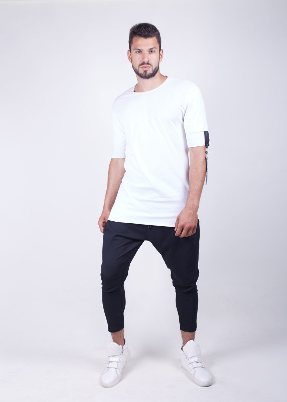 Мужская белая футболка прямого кроя со стропами MFStore Изображение Мужская белая футболка прямого кроя со стропами MFStore