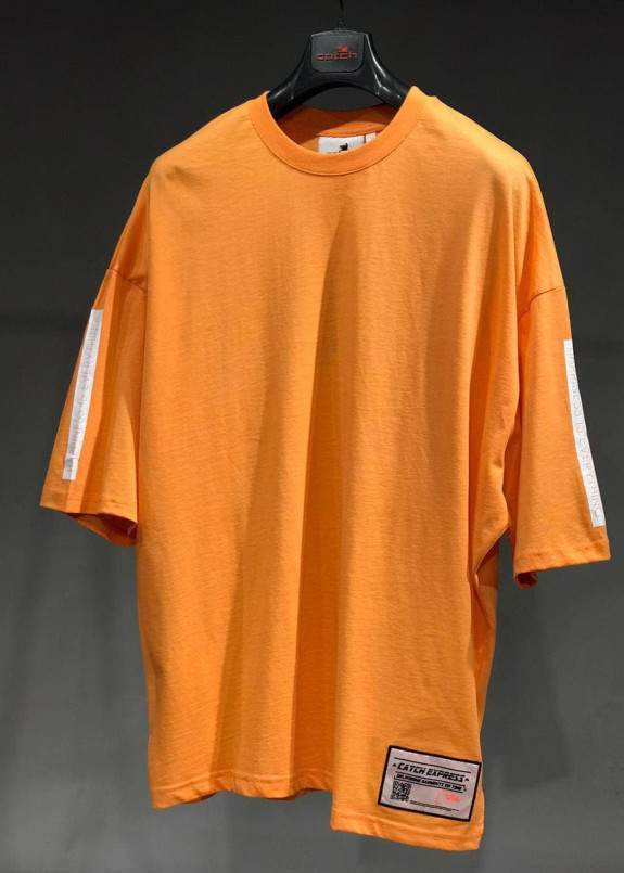 Изображение Футболка оранжевая с белыми вставками на рукавах MFStore