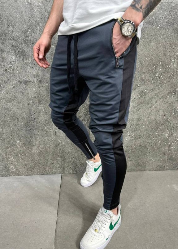 Изображение Спортивні штани зі смужками з боків сірі MFStore