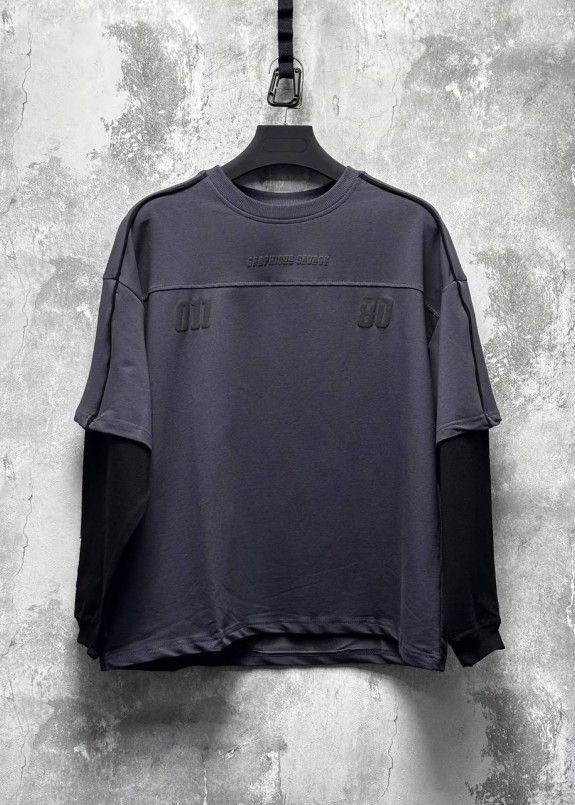 Стильний світшот з подвійним рукавом 80 сірий MFStore Изображение Стильний світшот з подвійним рукавом 80 сірий MFStore