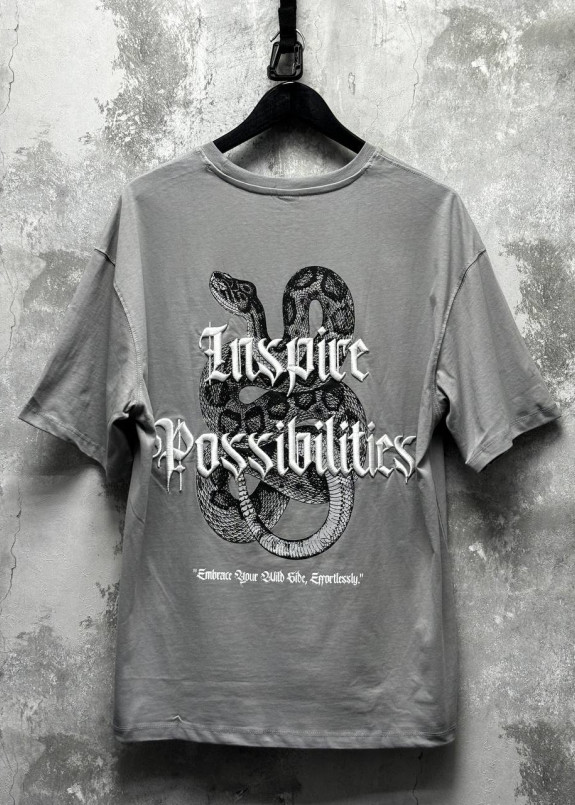 Футболка оверсайз сіра з принтом і вишивкою MFStore Изображение Футболка оверсайз сіра з принтом і вишивкою MFStore