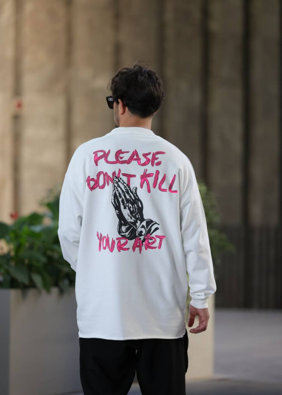 Лонгслів оверсайз з текстом і принтами на спині білий MFStore Изображение Лонгслів оверсайз з текстом і принтами на спині білий MFStore