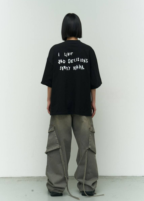 Футболка з текстом sorry mama оверсайз чорна MFStore Изображение Футболка з текстом sorry mama оверсайз чорна MFStore