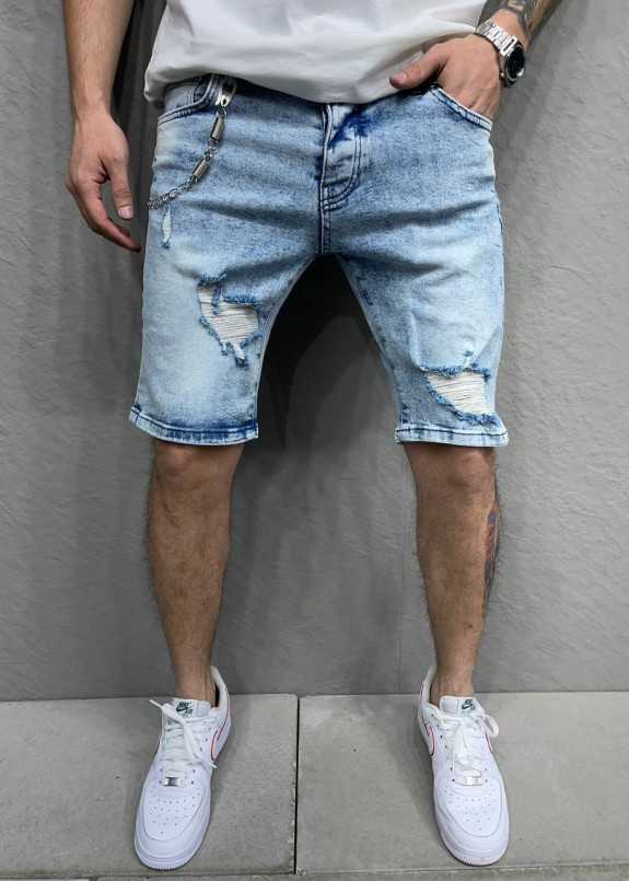 Стильні шорти вузькі з ланцюжком блакитні MFStore Изображение Стильні шорти вузькі з ланцюжком блакитні MFStore