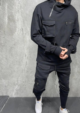 Изображение Дизайнерский костюм с накладными карманами черный MFStore