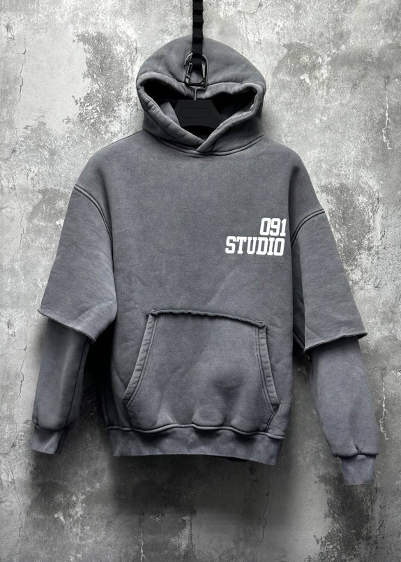 Худі оверсайз на флісі з подвійним рукавом сіре MFStore Изображение Худі оверсайз на флісі з подвійним рукавом сіре MFStore