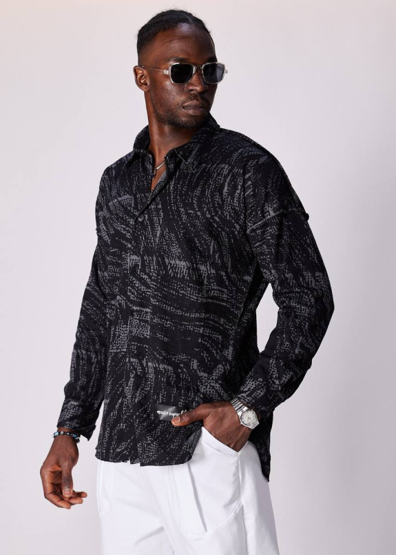 Сорочка дизайнерська вільного крою чорно-сіра MFStore Изображение Сорочка дизайнерська вільного крою чорно-сіра MFStore