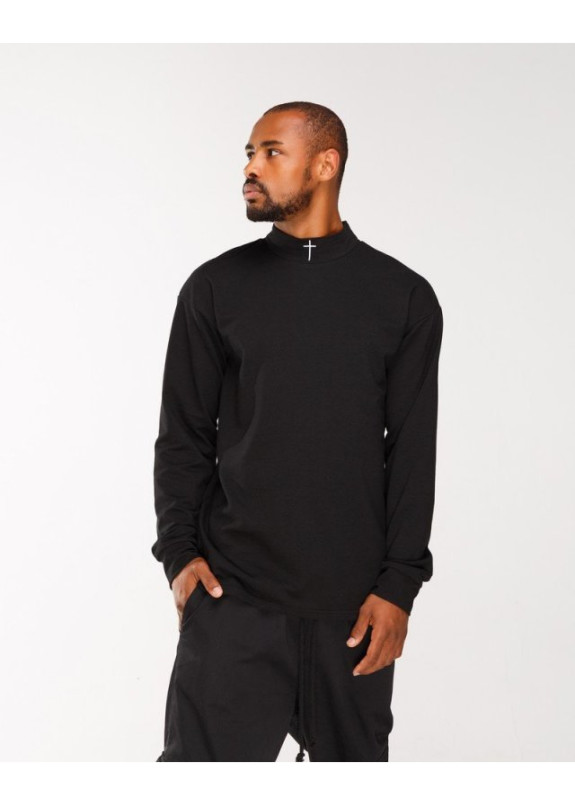 Лонгслив черный со стойкой принт КРЕСТ Изображение Лонгслив черный со стойкой принт КРЕСТ