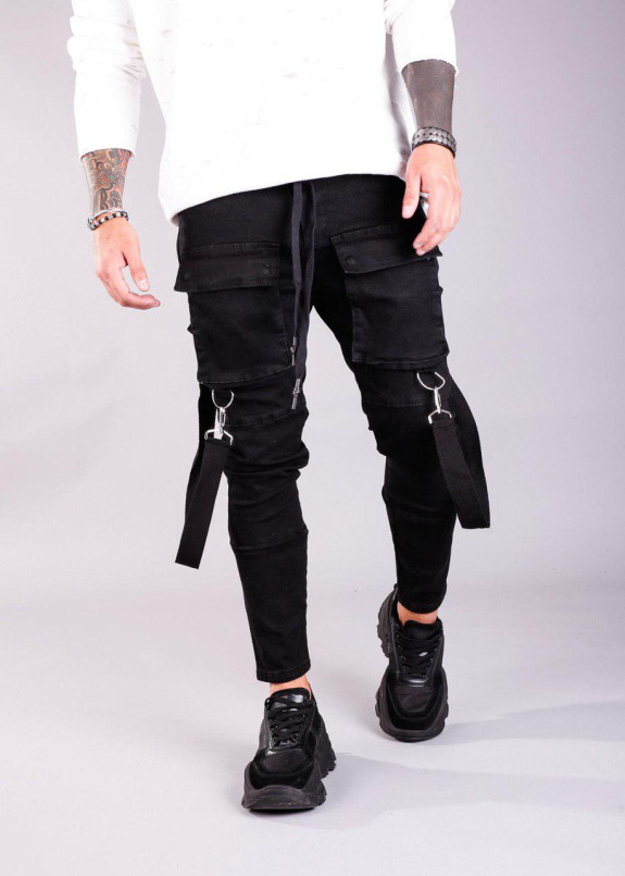 Джинсы черные карго с лампасами Mfstore Изображение Джинсы черные карго с лампасами Mfstore