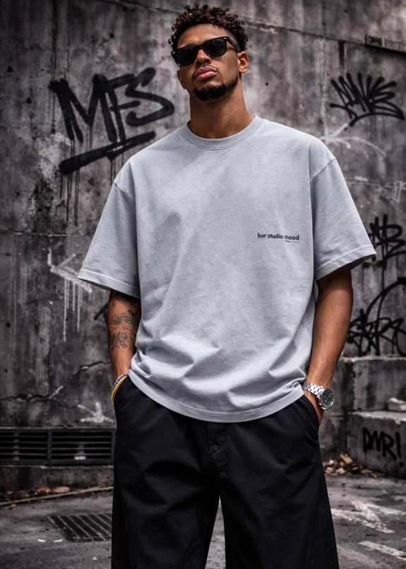 Стильна футболка оверсайз виварена mood сіра MFStore Изображение Стильна футболка оверсайз виварена mood сіра MFStore