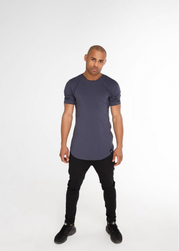 Футболка мужская базовая с круглым низом темно-серая Black Limit Изображение Футболка мужская базовая с круглым низом темно-серая Black Limit