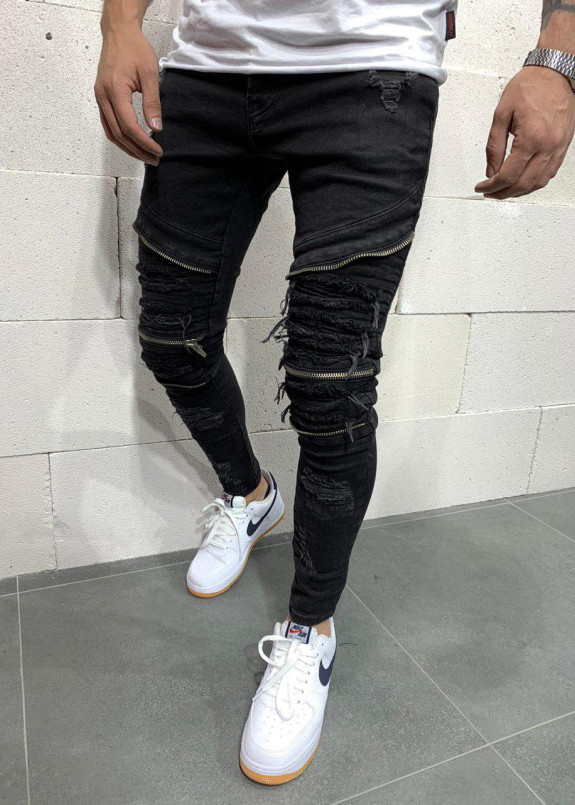 Джинсы с необработанными вставками и молниями Изображение Джинсы с необработанными вставками и молниями