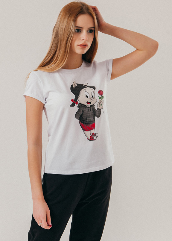 Футболка с принтом Petunia pig Street style Изображение Футболка с принтом Petunia pig Street style