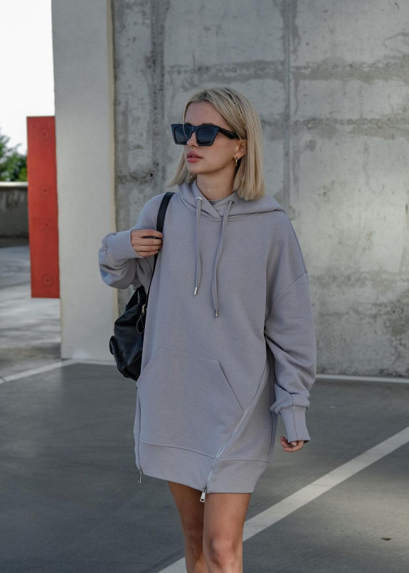 Худи серое oversize с двумя молниями Изображение Худи серое oversize с двумя молниями
