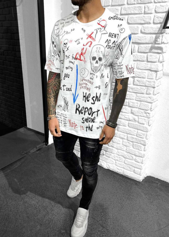 Футболка белая з текстом та черепом MFStore Изображение Футболка белая з текстом та черепом MFStore