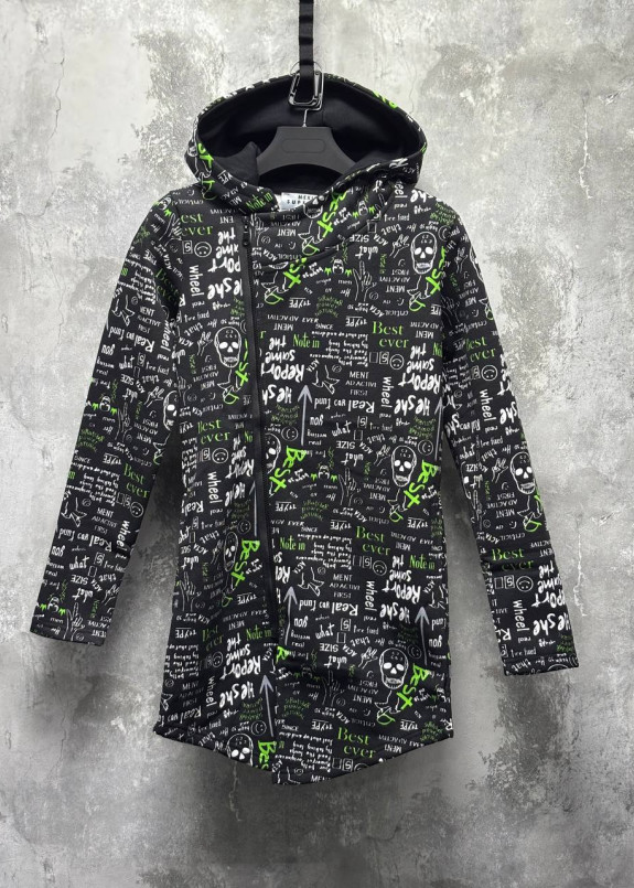 Кардиган з принтами і косою блискавкою чорний MFStore Изображение Кардиган з принтами і косою блискавкою чорний MFStore